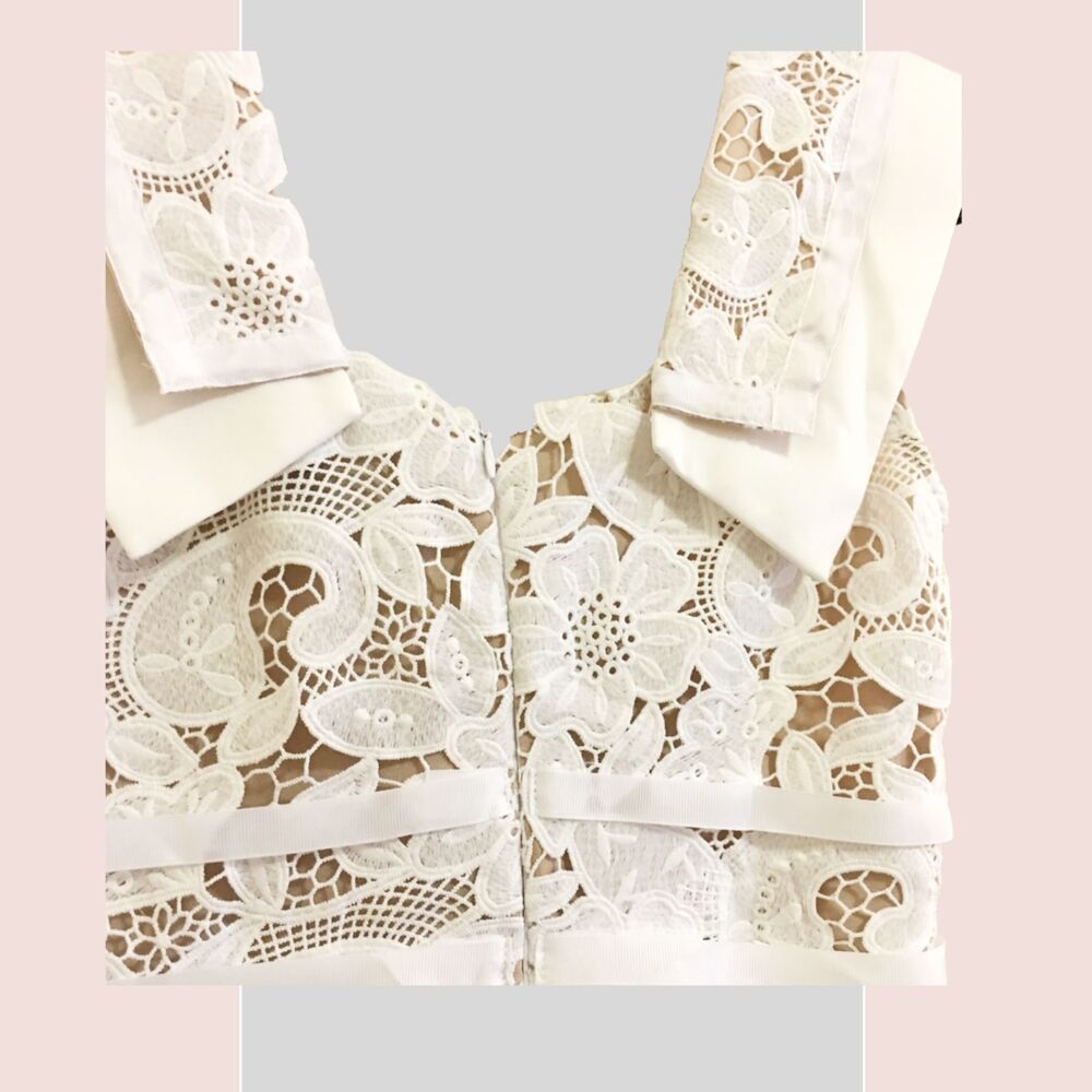 WHITE COCKTAIL & PARTY DRESS | NWT Lace mini dress Sz M - Picture 4 of 6